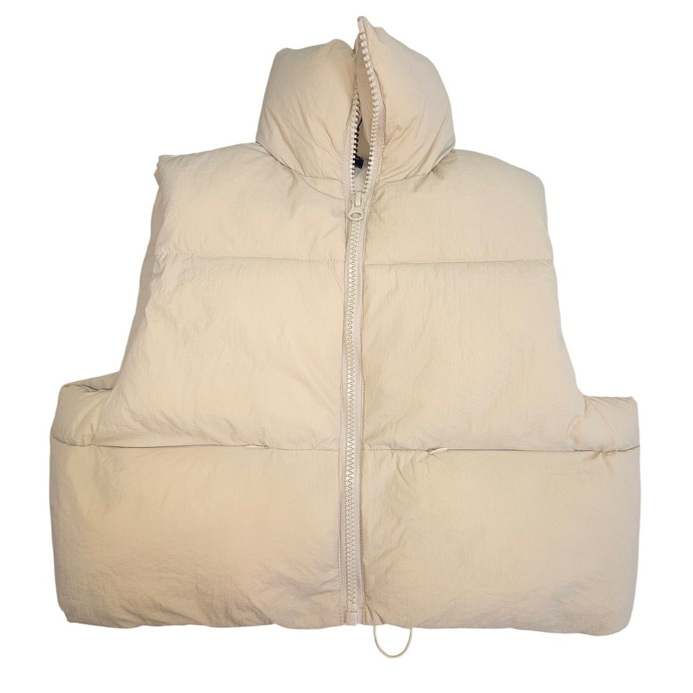 Simply Southern Tan Beige Quilted Puffer Vest Cropped Full Zip Women M/L 0873